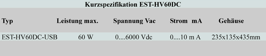 Kurzspezifikation EST HV60DC